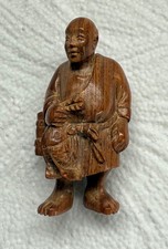 NETSOUKE SIGNE/ BOIS/ PECHEUR ET SES 2 POISSONS/ 1868-1912