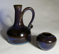 Pichet et vase céramique signée artisanale, lot poterie d'art