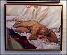 Nu Masculin Homme Nu Peinture Gay Portrait d'un Homme Nu Allongé Huile Signée