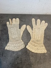 Ancienne Paire De Gants En Dentelle Beige Mariage Communion Femme Vintage 