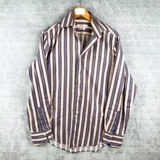 Carven Double Retors Chemise Homme M Orange Gris Rayée Manches Longues Boutonnée