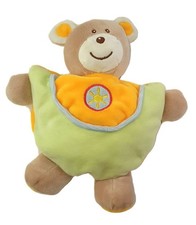 Doudou ours vert - orange, beige