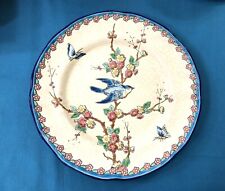 assiette émaux de LONGWY signé Décor oiseau moineau papillons Céramique Faience