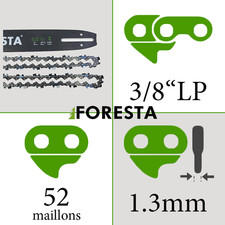 Pack Guide + 2 Chaînes tronçonneuse 52entraineurs 35cm de coupe 3/8LP 0.050