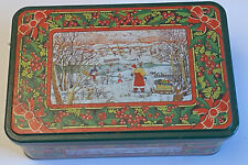 Ancienne Boîte Métal à Sucre ou Gâteaux " Décor du Père Noël sous la neige"