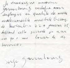 Serge Gainsbourg Manuscrit autographe dédicace- 1975 +certificat d'authenticité
