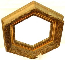 MIROIR CADRE HEXAGONAL PLATRE OUVRAGÉ DORÉ SUR BOIS