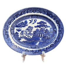 Petit plat ancien faïence anglaise Willow BLAIRS Made in England 26.5 x 21 cm