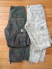 Lot pantalon Carhartt WIP Camo aviation Beige 31/32 et khaki regular 31/34 cargo