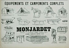  PUBLICITÉ DE PRESSE 1905 MONJARDET ÉQUIPEMENTS CAMPEMENTS TENTE SACS LITS CANOT
