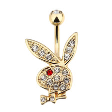 Bijoux Corps Nombril Piercing Lapin Dorée Rouge Playboy REF 8