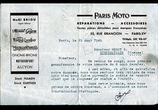 PARIS (XV°) GARAGE & ACCESSOIRES pour MOTO "PARIS MOTO / Noél BRIOU" en 1949