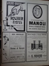 jumelles KRAUSS + cigarettes MANOLI + SAXONE SHOE pub papier ILLUSTRATION 1909
