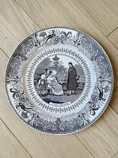 Ancienne Assiette Parlante en Faience Fine de Gien L’oncle Célibataire XIXe