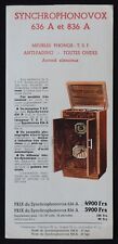 Publicité dépliant SYNCHROPHONOVOX meuble phono TSF poste radio