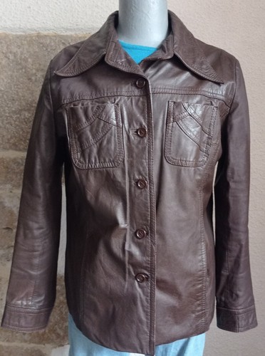 Veste vintage cuir marron - veste,