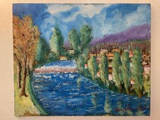 Tableau Ancien 20F 73x60 Signe À Identifier  Paysage Rivière