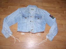 Veste INTERVIEW jean bleu clair décos lacets taille M/L TBE