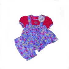 Ensemble robe été courte fleurie bébé fille 2 pièces, cerise et violet 6/12 18/23 mois