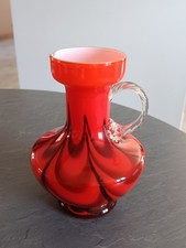 Superbe ancien Vase Cruche Orange Verre Soufflé Italie MURANO - Design Vintage