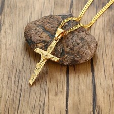 Collier Croix Acier Inoxydable Or, Pendentif Jésus Unisexe, Bijoux de Foi