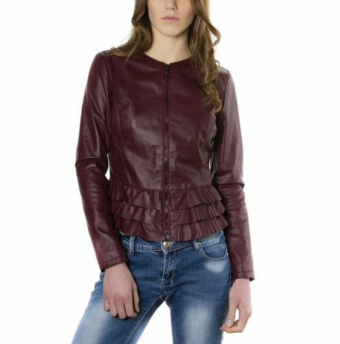 Veste cuir bordeaux - veste, en