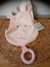 Doudou plat hippopotame rose