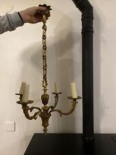 Ancien Lustre 4 Branches Chandelier Laiton Dore Château Suspension Rétro