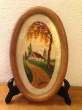 ART DÉCO cadre tableau  A DÉCOR DE PAYSAGE FIXÉ SOUS VERRE  SIGNÉ GERMONDE AN 30