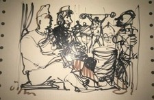 Sylvain VIGNY Dessin au feutre sur feuille satinée signé en bas à gauche