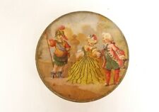 Boîte ronde carton papier doré décor peint scène galante enfants soldat 19è