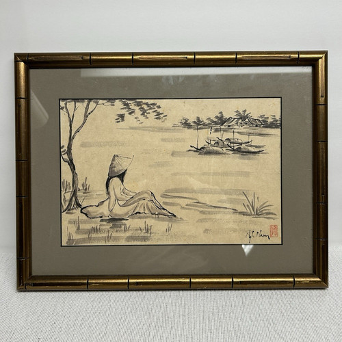 Vintage signed vietnamese ink - signed,