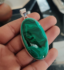 Pendentif En Argent Sterling 925 En Malachite Vert Oval Handmade
