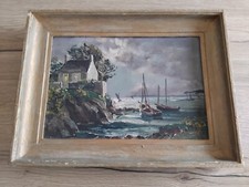 PEINTURE HUILE SUR Isorel Bretagne DECOR MARIN PORT SIGNE YVON DIEULAFE