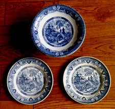 Compotier piedouche et 2 assiettes Sarreguemines Décor japonisant Modèle Yeddo