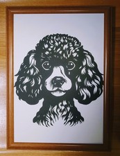 Silhouette de caniche en papier découpé à la main Kirie (A4)