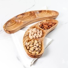 Assiette à Compartiments en Bois d’Olivier – Artisanat Fait Main de Tunisie