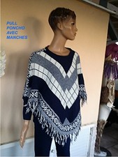 PULL PONCHO ETHNIQUE BLEU