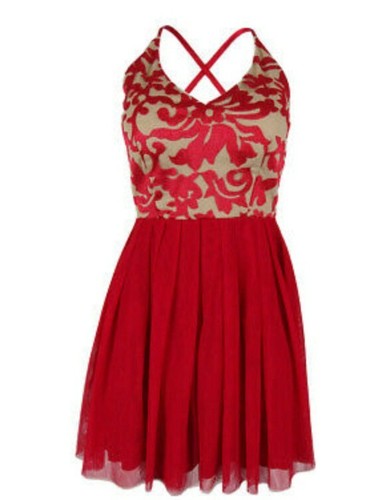 Lace embroidered red - embroidered, red/nude