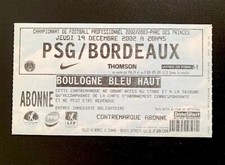 Ticket billet - Football - PSG - Bordeaux - Parc des Princes 19 décembre 2002