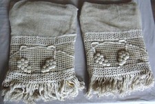 PAIRE DE GRANDS RIDEAUX FILET CHANVRE CROCHET D ART LIN RAISINS