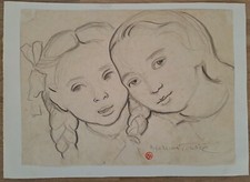 TOURTE Suzanne. [Deux filles]. XXème-DESSIN