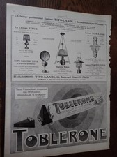 chocolat TOBLERONE + TITO LANDI lampe TITUS publicité papier ILLUSTRATION 1927