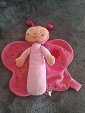 Peluche Doudou Papillon Rouge Rose INFLUX CORA Semi Plat 27 Cm Coccinelle TTBE 