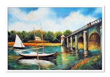 Claude Monet Pont En Argenteuil-93x63cm Peinture À L'Huile Toile avec Cadre