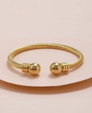 Bracelet Jonc Acier Inoxydable Torsadé Doré Or Rigide Bijoux Acier Neuf Femme