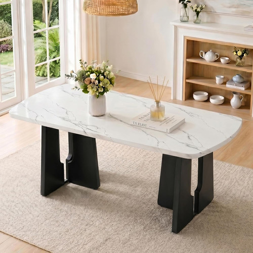 Modern faux marble dining - modern, 63"