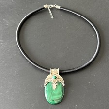 Très Beau Collier Chaîne En Argent Massif 925 Maille Art Deco Ethnique Pierre