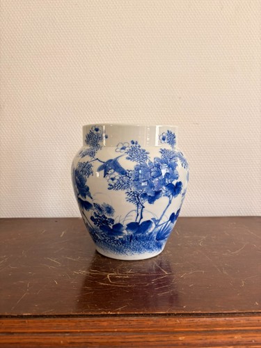 Ancien vase pot fleurs bleu - ancien,