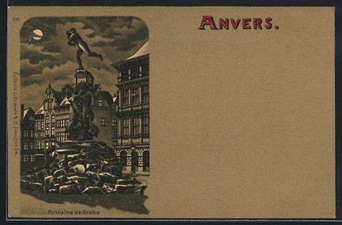 Lithographie anvers fontaine - lithographie, anvers,